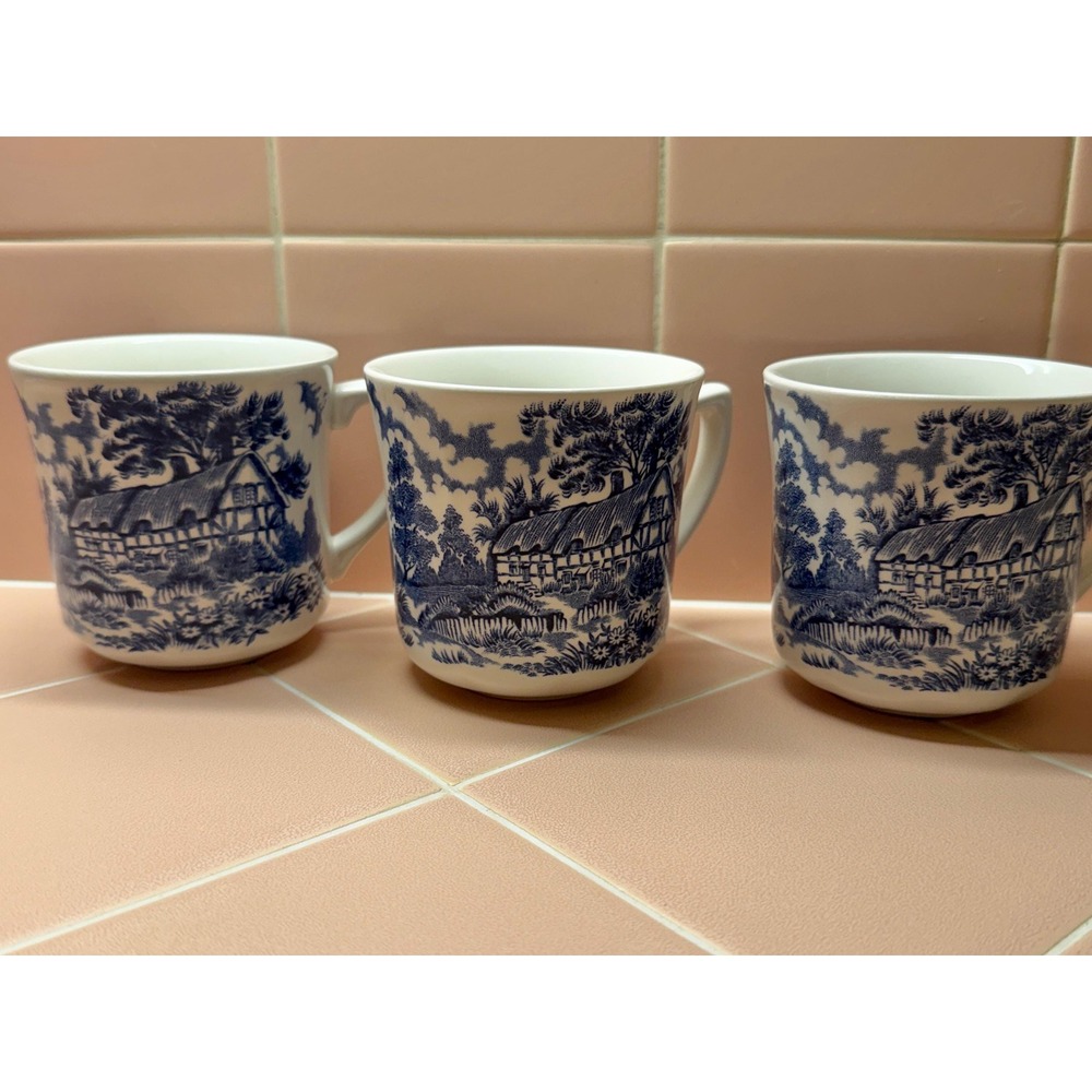 J&G Meakin Anne Hathaway's Cottage Blue and White Mug Set of 3